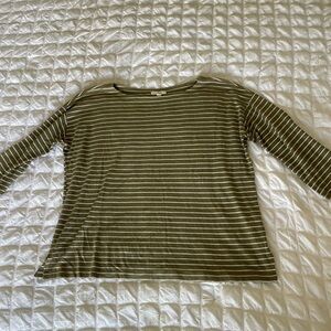 Eileen Fisher Olive Striped Long Sleeve Top
